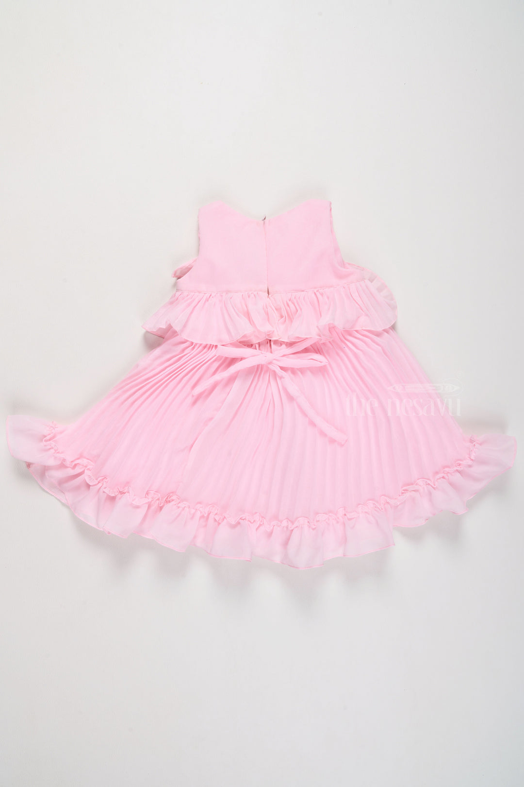 The Nesavu Girls Fancy Frock Mini Dress with Ruffle Accents and Elegant Pleated Layers for Girls Nesavu Blush Pink Mini Dress Ruffle Layers Bow Accent Girls | The Nesavu