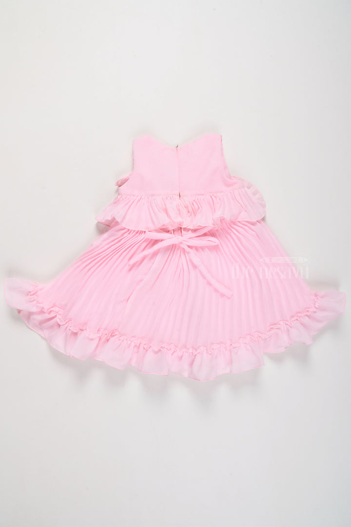 The Nesavu Girls Fancy Frock Mini Dress with Ruffle Accents and Elegant Pleated Layers for Girls Nesavu Blush Pink Mini Dress Ruffle Layers Bow Accent Girls | The Nesavu