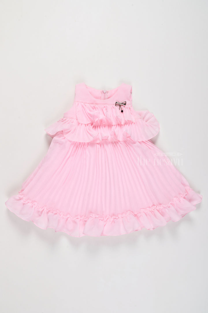 The Nesavu Girls Fancy Frock Mini Dress with Ruffle Accents and Elegant Pleated Layers for Girls Nesavu Blush Pink Mini Dress Ruffle Layers Bow Accent Girls | The Nesavu