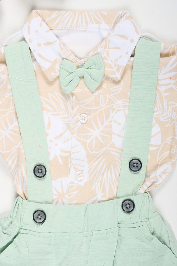 The Nesavu Baby Dungarees Mint Green Baby Suspender Set with Tropical Leaf Print Shirt for Boys Nesavu Mint Green Baby Suspender Set Tropical Leaf Shirt Nesavu Boys Semi-Formal Outfit