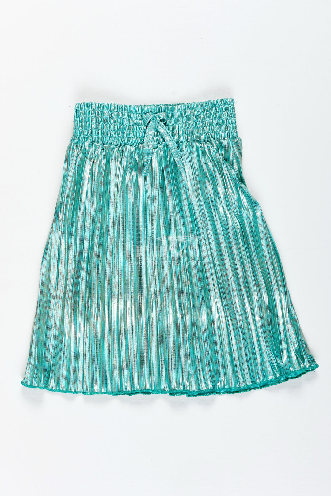 The Nesavu Girls Skirt Mint Green Shimmer Pleated Skirt for Girls Celebration Wear Nesavu 22 (4Y) / Green LSK003D-22 Nesavu Mint Green Shimmer Pleated Skirt Girls Festive Wear Photoshoots