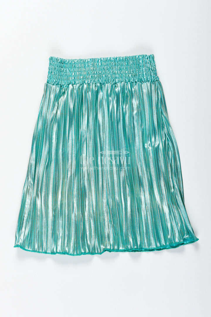 The Nesavu Girls Skirt Mint Green Shimmer Pleated Skirt for Girls Celebration Wear Nesavu Nesavu Mint Green Shimmer Pleated Skirt Girls Festive Wear Photoshoots