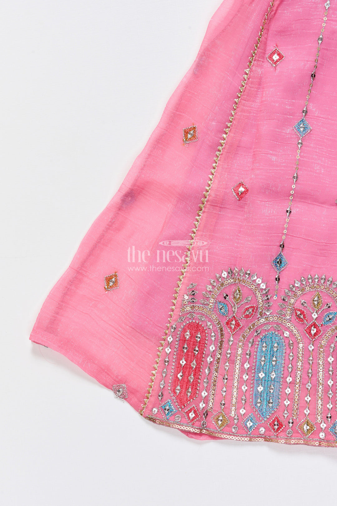 The Nesavu Girls Sharara / Plazo Set Mirror Embroidered Pink Sharara Set with Playful Tassels Nesavu Nesavu pink mirror embroidered sharara set  girls ethnic party wear