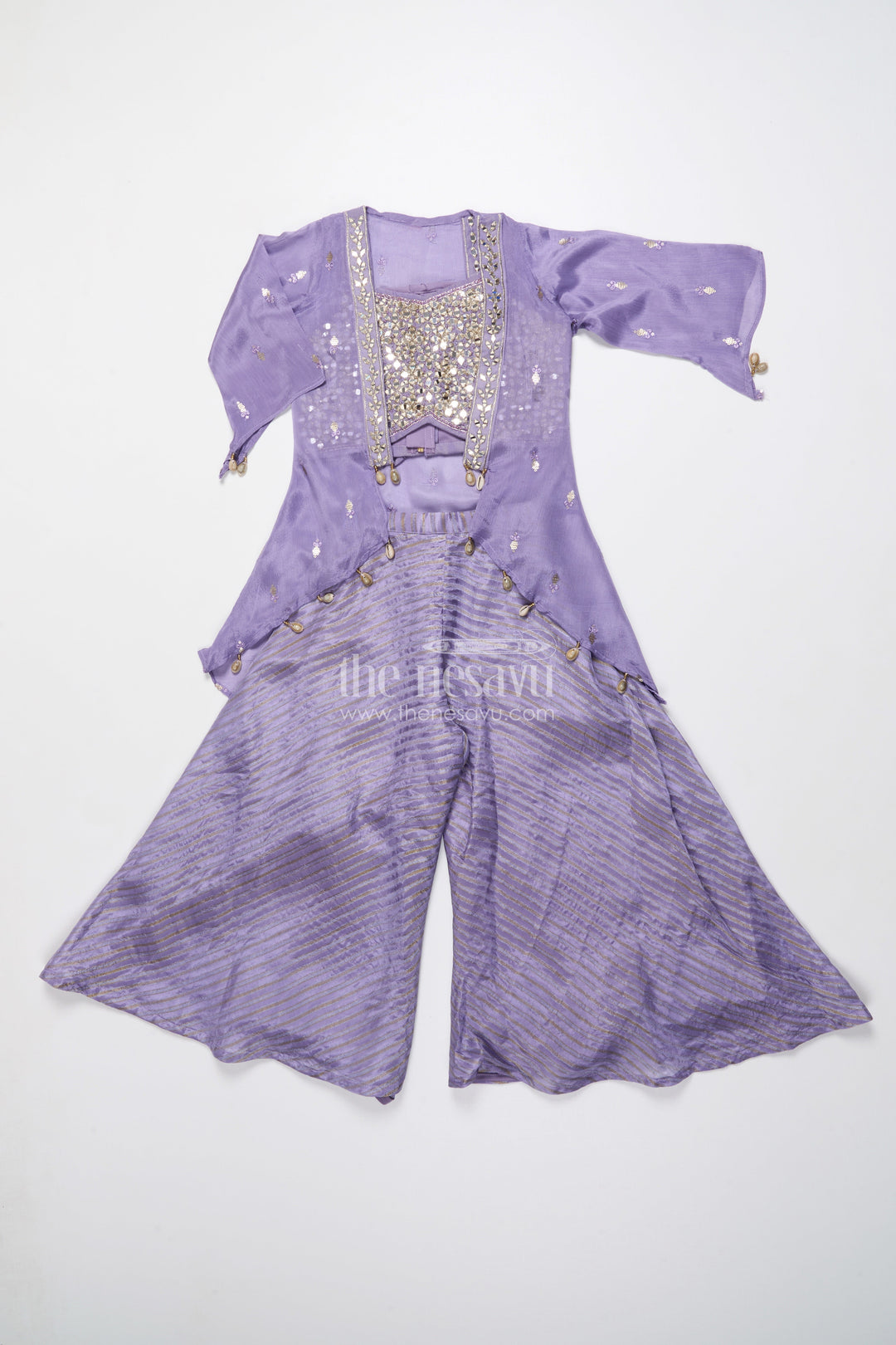 The Nesavu Girls Sharara / Plazo Set Mirror Embroidered Sharara Set for Girls In Viscose Georgette Ethnic Glam for Weddings Nesavu Nesavu girls viscose georgette sharara set mirror work festive wedding outfit kids