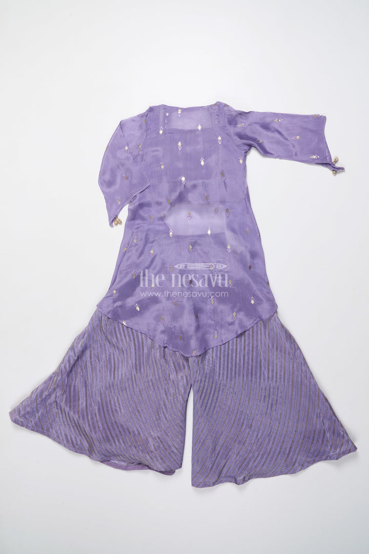 The Nesavu Girls Sharara / Plazo Set Mirror Embroidered Sharara Set for Girls In Viscose Georgette Ethnic Glam for Weddings Nesavu Nesavu girls viscose georgette sharara set mirror work festive wedding outfit kids