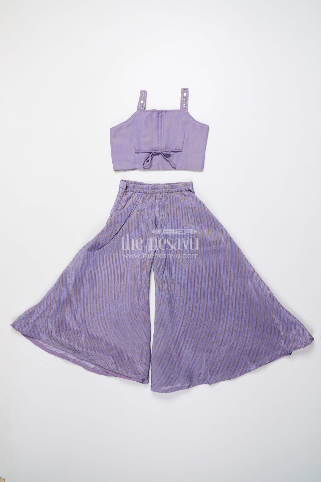 The Nesavu Girls Sharara / Plazo Set Mirror Embroidered Sharara Set for Girls In Viscose Georgette Ethnic Glam for Weddings Nesavu Nesavu girls viscose georgette sharara set mirror work festive wedding outfit kids