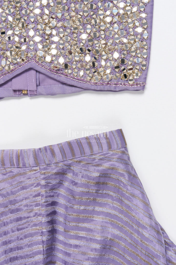 The Nesavu Girls Sharara / Plazo Set Mirror Embroidered Sharara Set for Girls In Viscose Georgette Ethnic Glam for Weddings Nesavu Nesavu girls viscose georgette sharara set mirror work festive wedding outfit kids