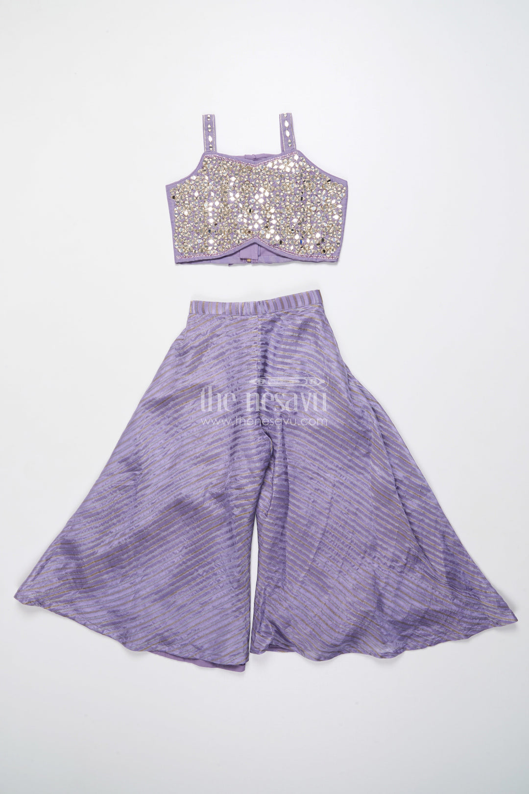 The Nesavu Girls Sharara / Plazo Set Mirror Embroidered Sharara Set for Girls In Viscose Georgette Ethnic Glam for Weddings Nesavu Nesavu girls viscose georgette sharara set mirror work festive wedding outfit kids