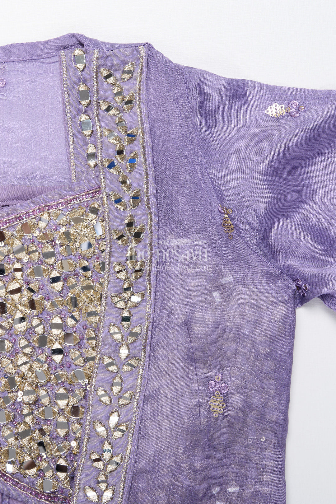 The Nesavu Girls Sharara / Plazo Set Mirror Embroidered Sharara Set for Girls In Viscose Georgette Ethnic Glam for Weddings Nesavu Nesavu girls viscose georgette sharara set mirror work festive wedding outfit kids