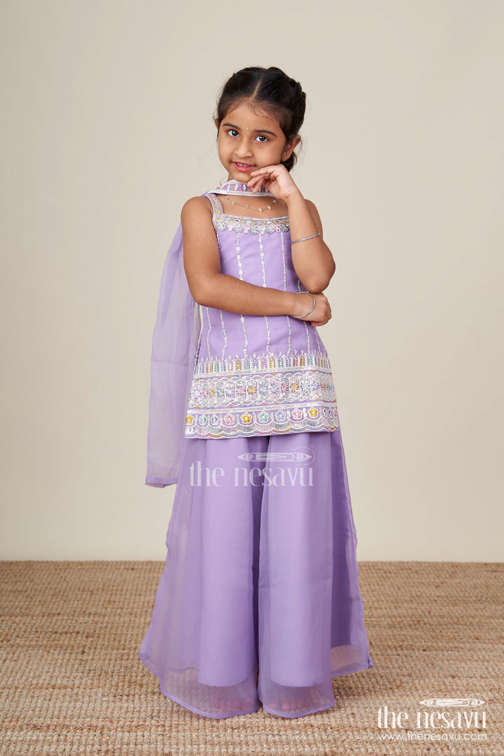 The Nesavu Girls Sharara / Plazo Set Mirror Embroidered Sharara Set for Toddler Girls Traditional Ethnic Wear Nesavu 18 (2Y) / Purple GPS758B-18 Nesavu toddler sharara set mirror embroidery  festive ethnic outfit girls