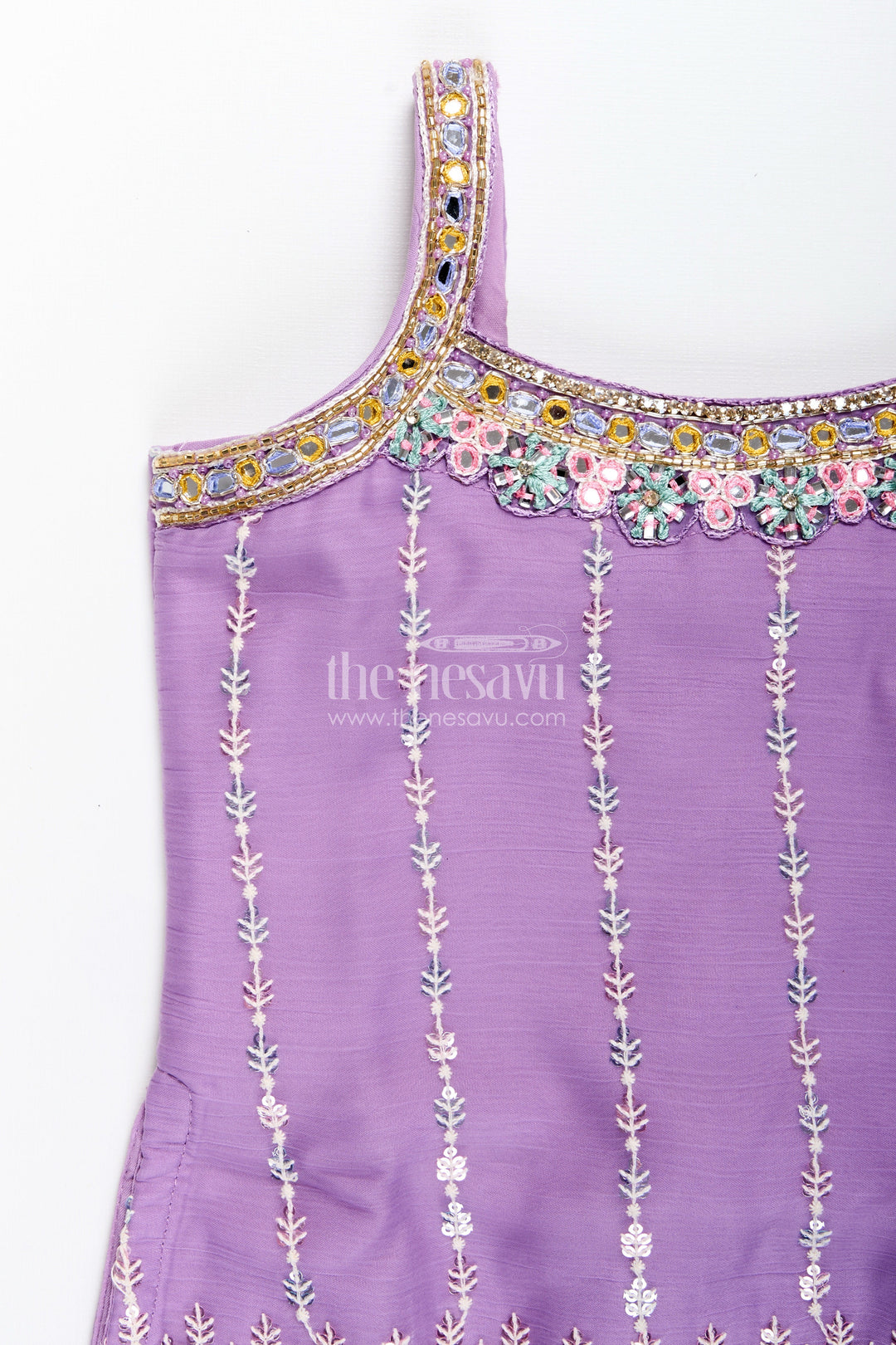 The Nesavu Girls Sharara / Plazo Set Mirror embroidered sharara set for toddler girls – traditional ethnic wear Nesavu Nesavu toddler sharara set mirror embroidery  festive ethnic outfit girls