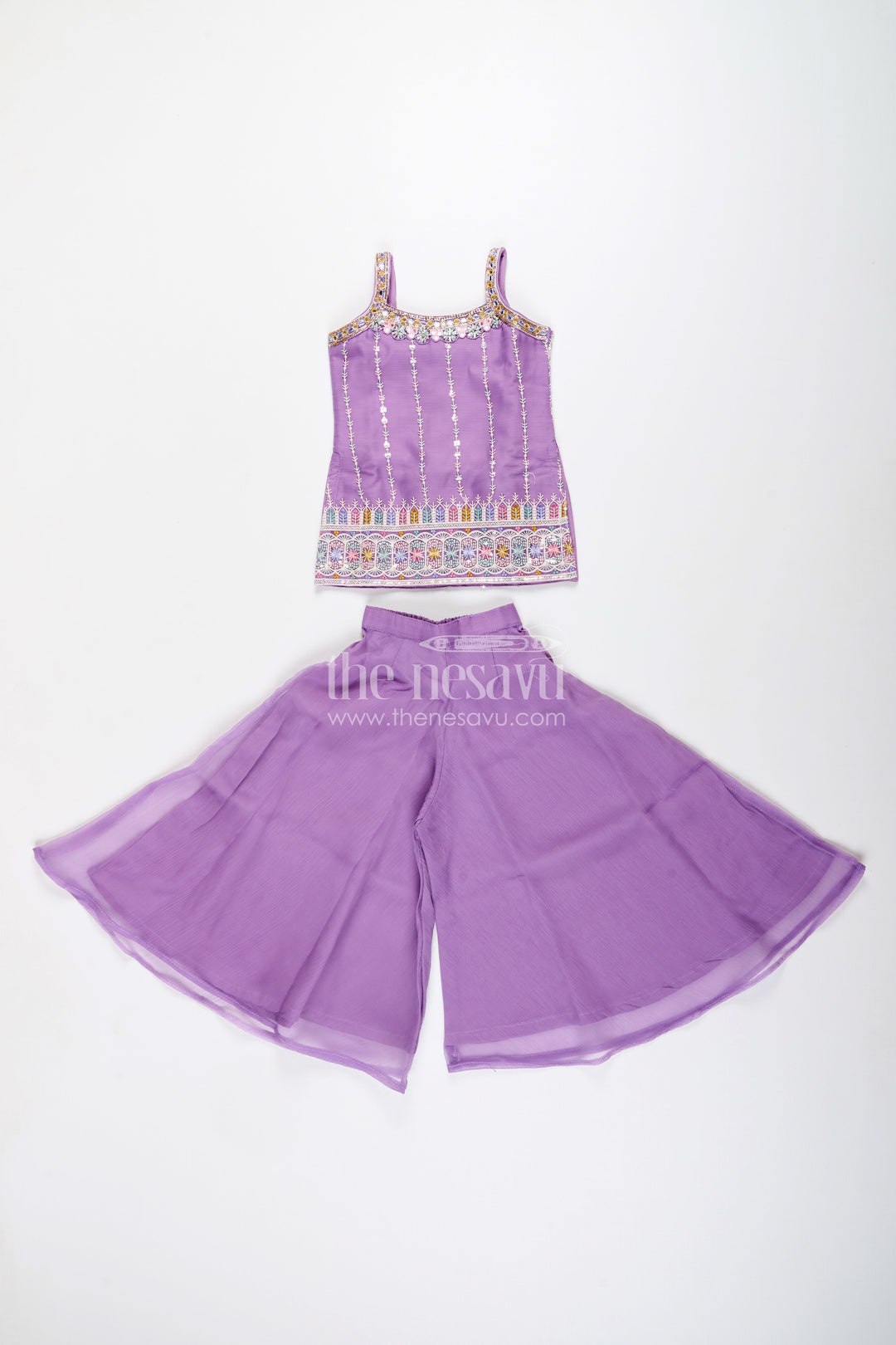 The Nesavu Girls Sharara / Plazo Set Mirror embroidered sharara set for toddler girls – traditional ethnic wear Nesavu Nesavu toddler sharara set mirror embroidery  festive ethnic outfit girls