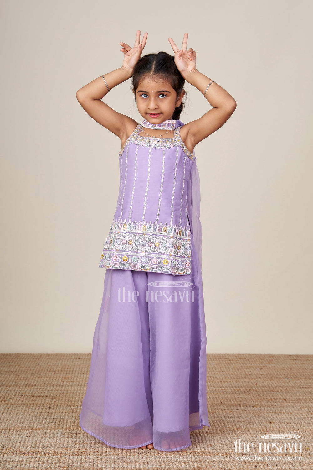 The Nesavu Girls Sharara / Plazo Set Mirror Embroidered Sharara Set for Toddler Girls Traditional Ethnic Wear Nesavu Nesavu toddler sharara set mirror embroidery  festive ethnic outfit girls