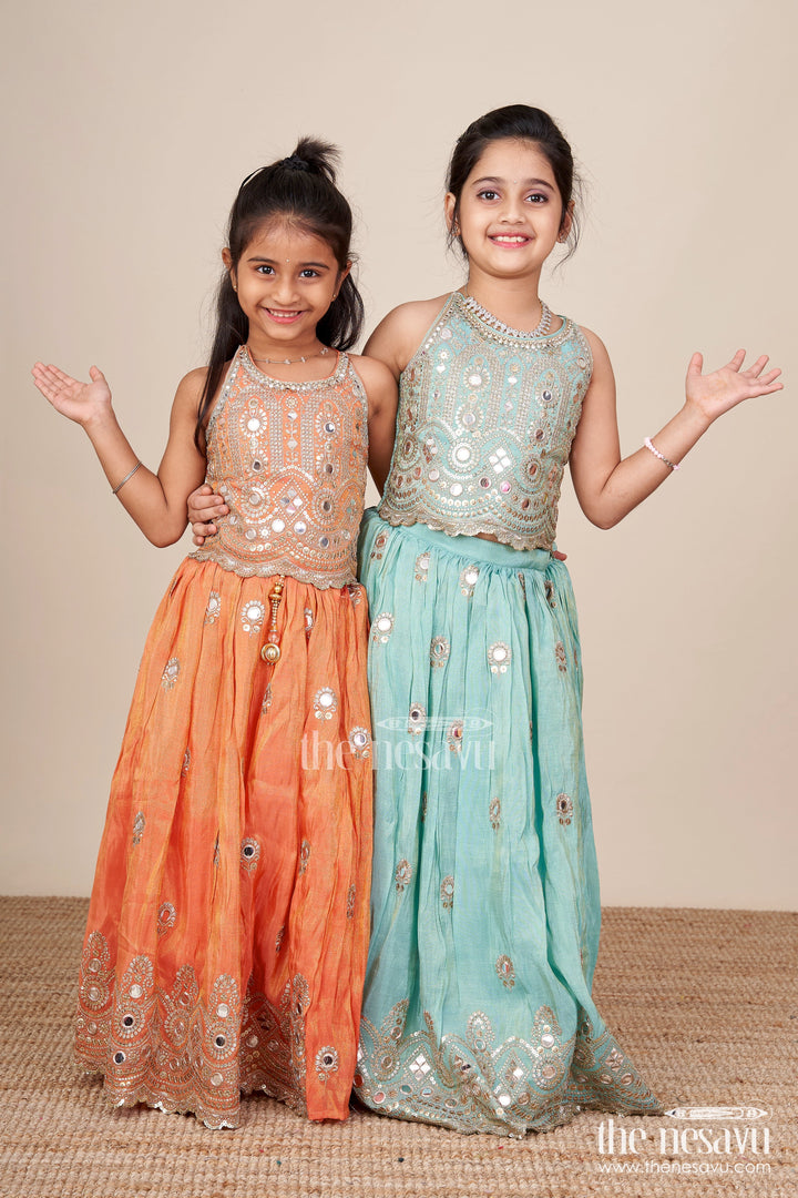 The Nesavu Girls Lehenga Choli Mirror Work Lehenga Choli for Baby Girl for Weddings and Birthdays Nesavu Nesavu baby girl lehenga choli mirror work embroidery weddings festive celebrations