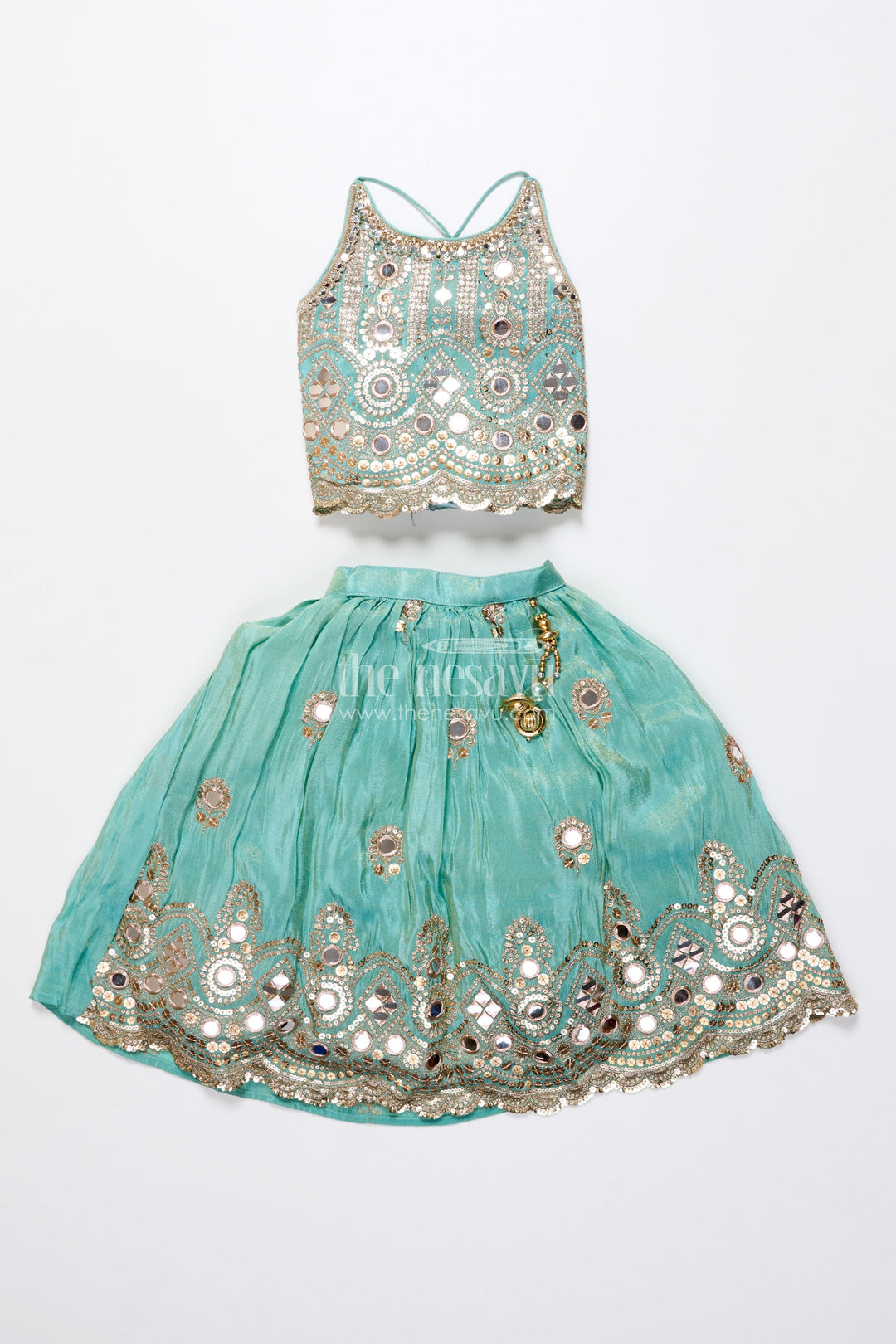 The Nesavu Girls Lehenga Choli Mirror Work Lehenga Choli for Baby Girl for Weddings and Birthdays Nesavu Nesavu baby girl lehenga choli mirror work embroidery weddings festive celebrations