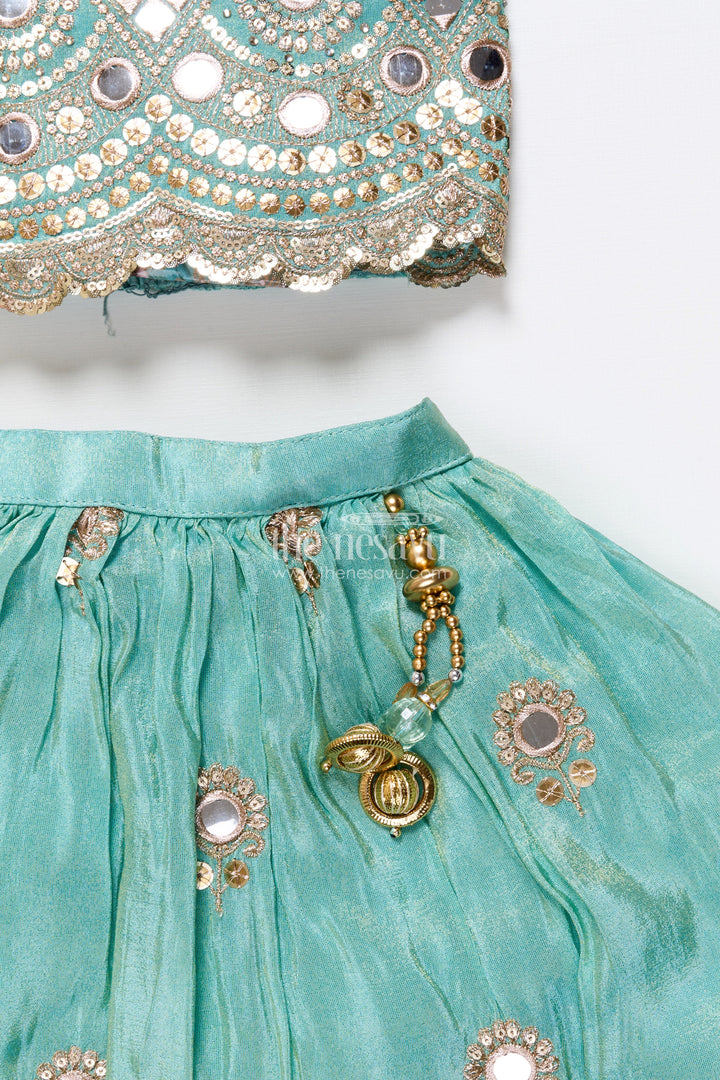 The Nesavu Girls Lehenga Choli Mirror Work Lehenga Choli for Baby Girl for Weddings and Birthdays Nesavu Nesavu baby girl lehenga choli mirror work embroidery weddings festive celebrations