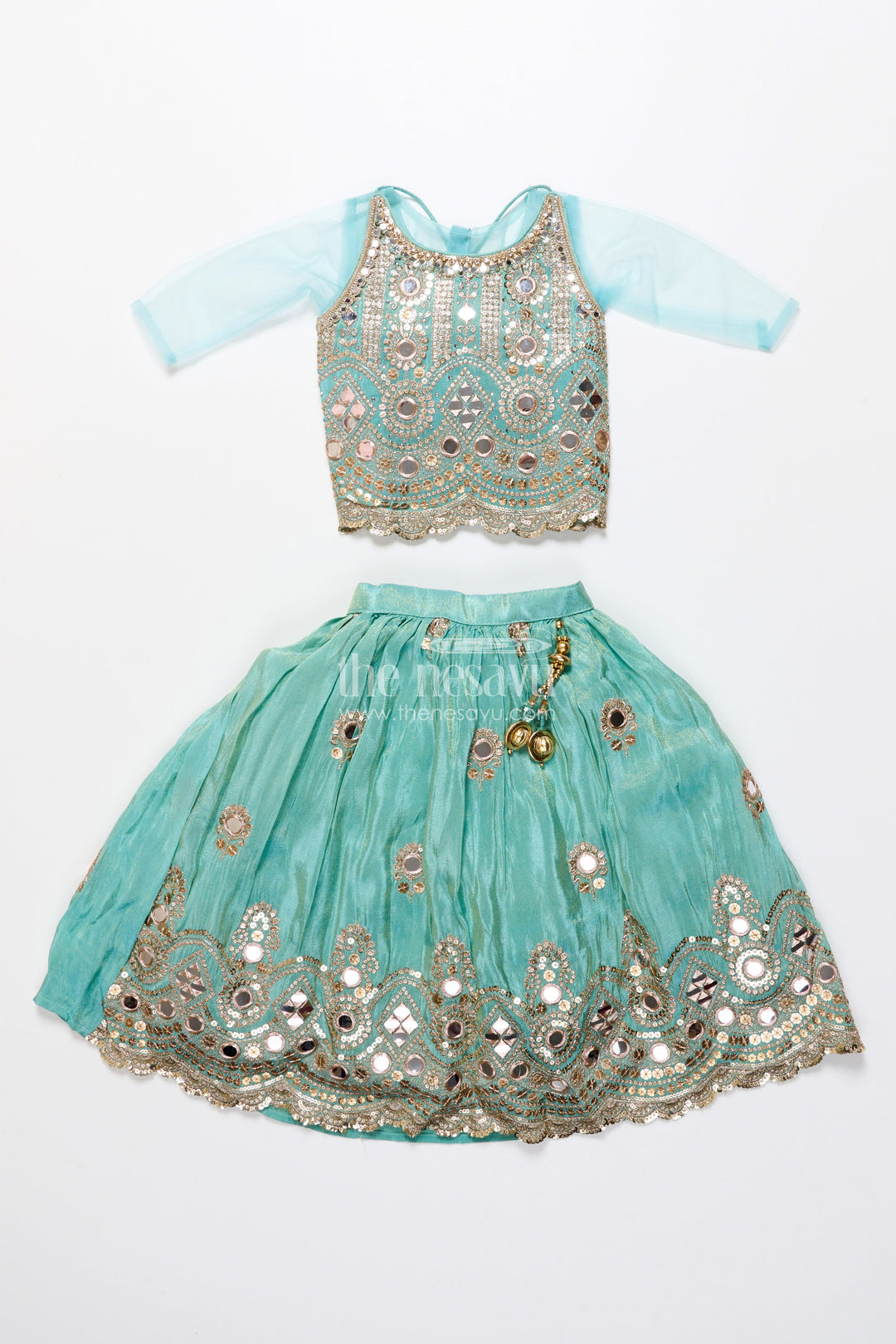 The Nesavu Girls Lehenga Choli Mirror Work Lehenga Choli for Baby Girl for Weddings and Birthdays Nesavu Nesavu baby girl lehenga choli mirror work embroidery weddings festive celebrations