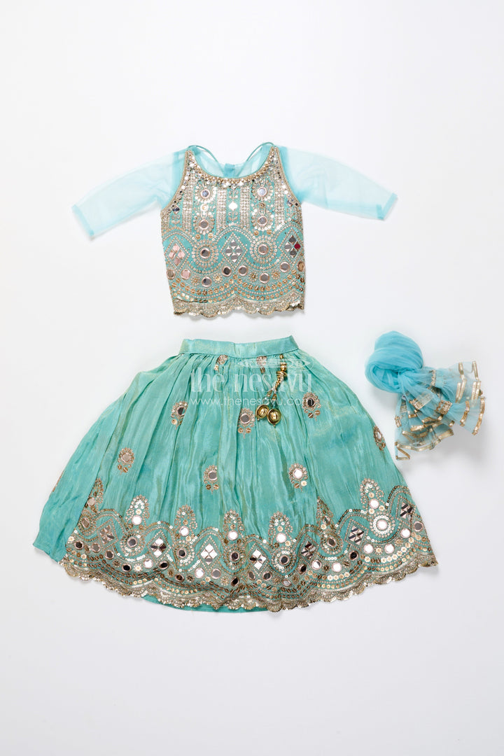 The Nesavu Girls Lehenga Choli Mirror Work Lehenga Choli for Baby Girl for Weddings and Birthdays Nesavu Nesavu baby girl lehenga choli mirror work embroidery weddings festive celebrations