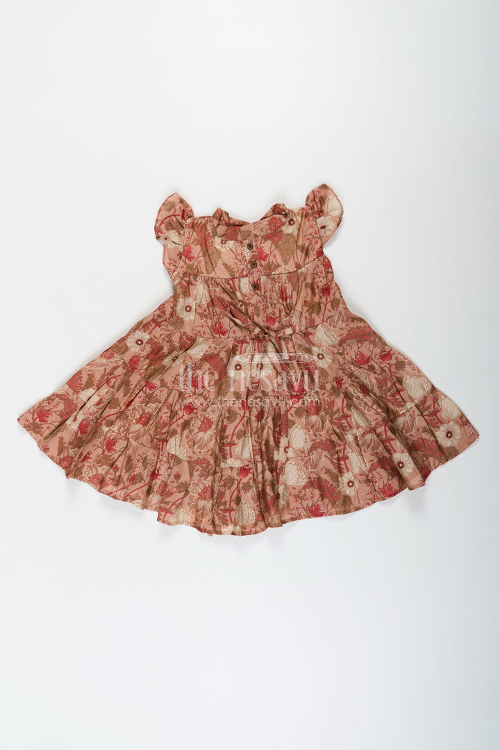 The Nesavu Girls Cotton Frock Modal Silk Frocks for Kids in Floral Printed Blend with Frill Sleeves and Soft Flared Layers Nesavu Modal Silk Frocks Kids Floral Digital Print Ruffle Sleeves Breathable Modal Silk Blend | The Nesavu