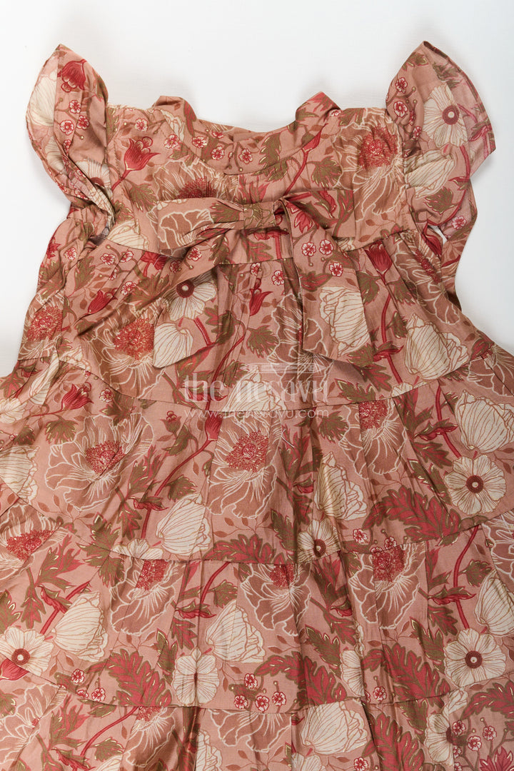 The Nesavu Girls Cotton Frock Modal Silk Frocks for Kids in Floral Printed Blend with Frill Sleeves and Soft Flared Layers Nesavu Modal Silk Frocks Kids Floral Digital Print Ruffle Sleeves Breathable Modal Silk Blend | The Nesavu