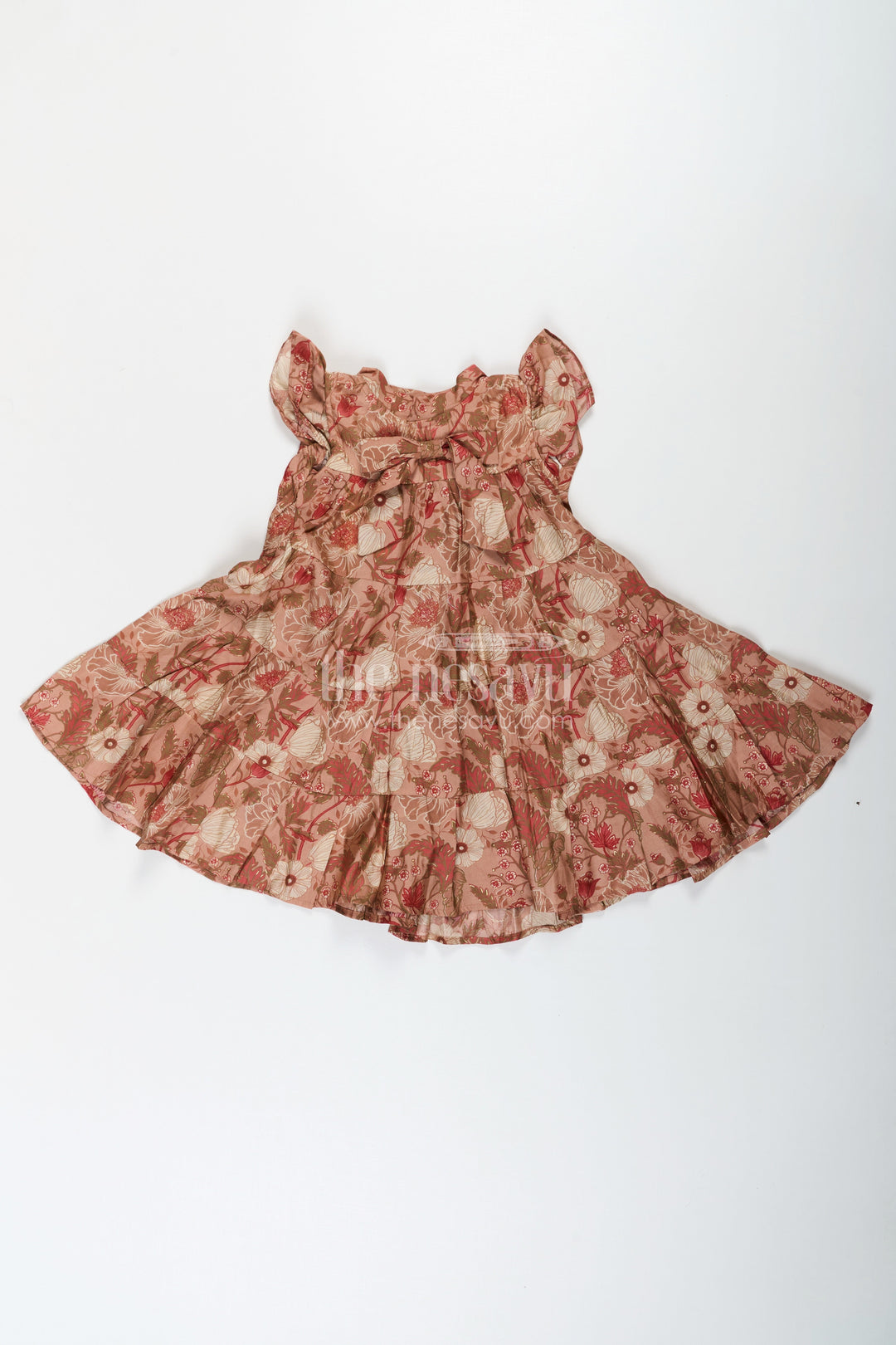 The Nesavu Girls Cotton Frock Modal Silk Frocks for Kids in Floral Printed Blend with Frill Sleeves and Soft Flared Layers Nesavu Modal Silk Frocks Kids Floral Digital Print Ruffle Sleeves Breathable Modal Silk Blend | The Nesavu