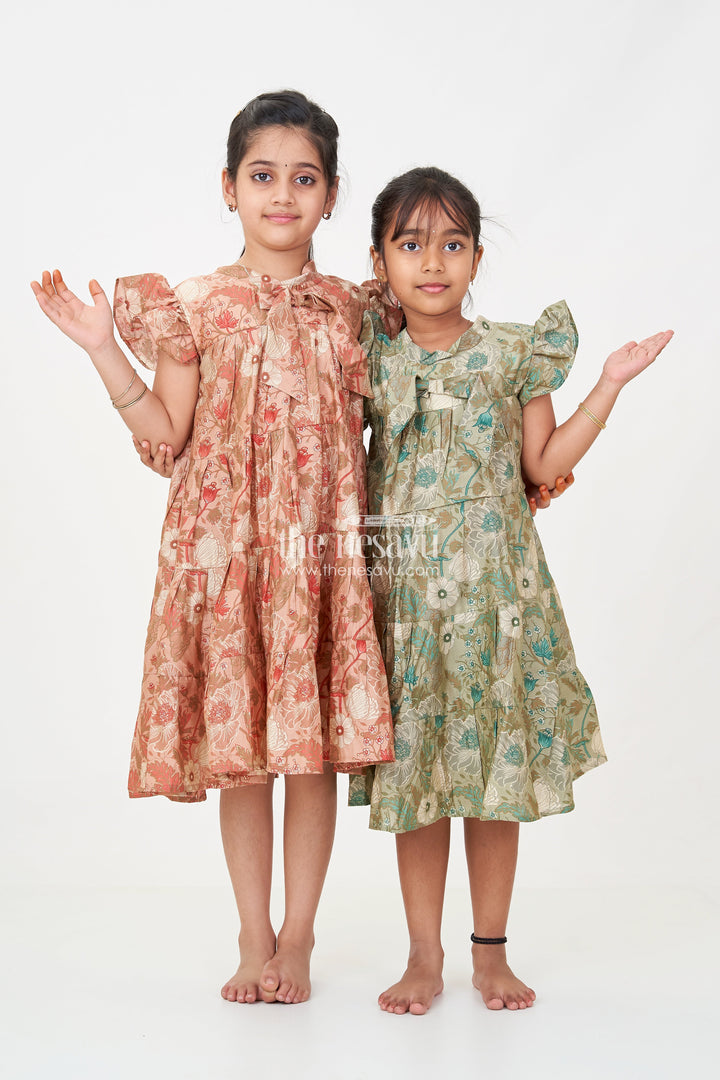 The Nesavu Girls Cotton Frock Modal Silk Frocks for Kids in Floral Printed Blend with Frill Sleeves and Soft Flared Layers Nesavu Modal Silk Frocks Kids Floral Digital Print Ruffle Sleeves Breathable Modal Silk Blend | The Nesavu