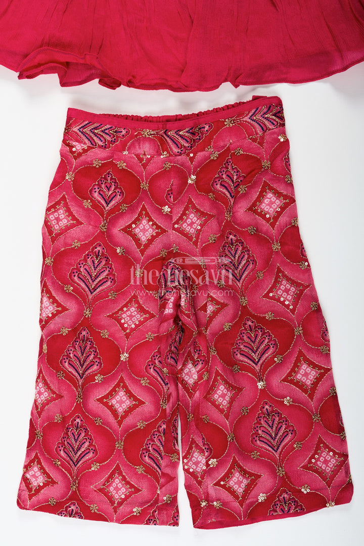 The Nesavu Girls Sharara / Plazo Set Modern Gharara Sharara Dress for Girls in Viscose Silk with Pearl Embellished Yoke and Designer Bottom Nesavu Modern Gharara Sharara Dress for Girls in Magenta Viscose Silk with Pearl Embellished Yoke | The Nesavu