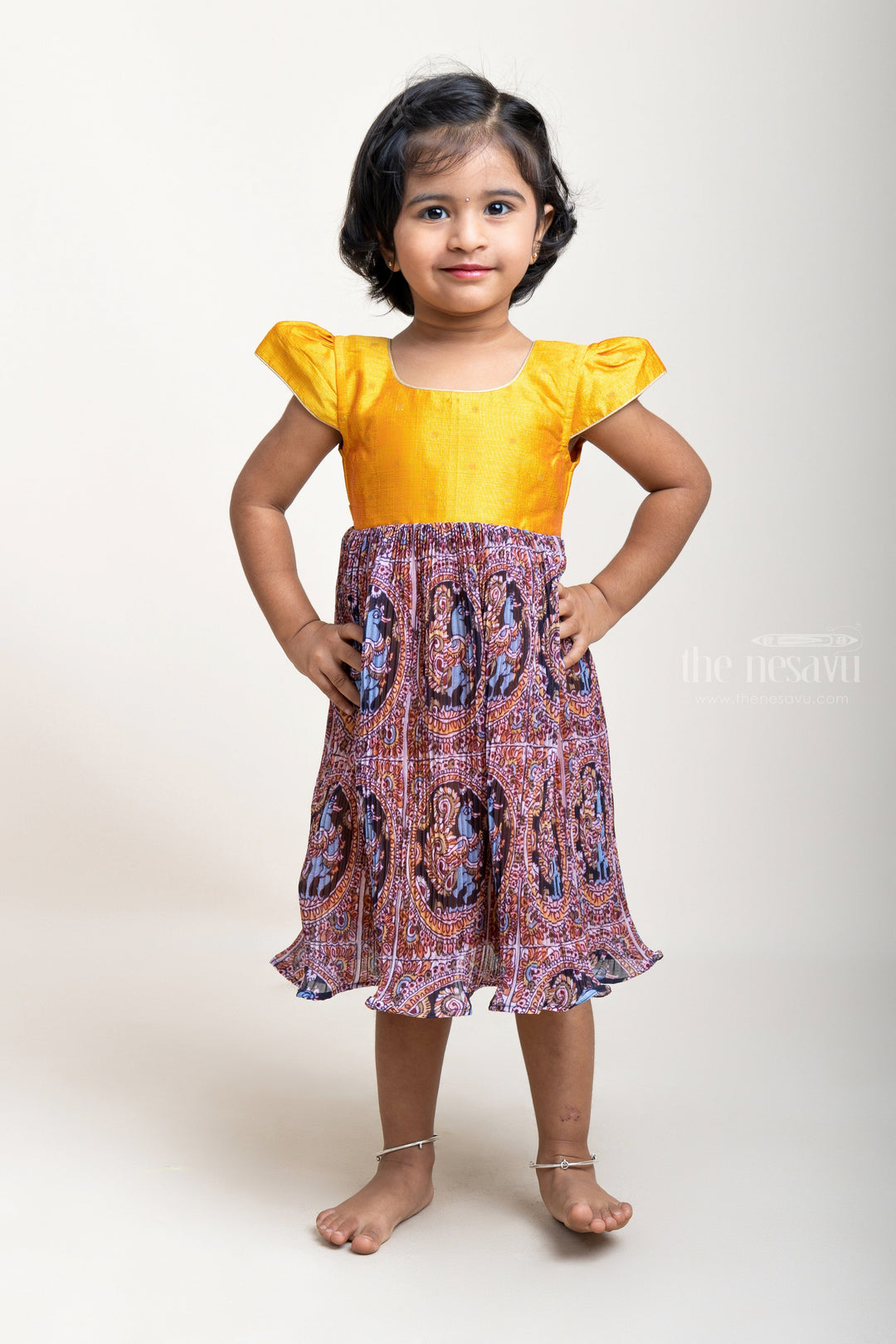 The Nesavu Girls Fancy Frock Multi Colour Semi-Crushed Desi Printed Cotton Frocks For Girls Nesavu 16 (1Y) / multicolor / Silk Blend GFC877B Fresh Model Frocks Designs | Cotton Frock | The Nesavu