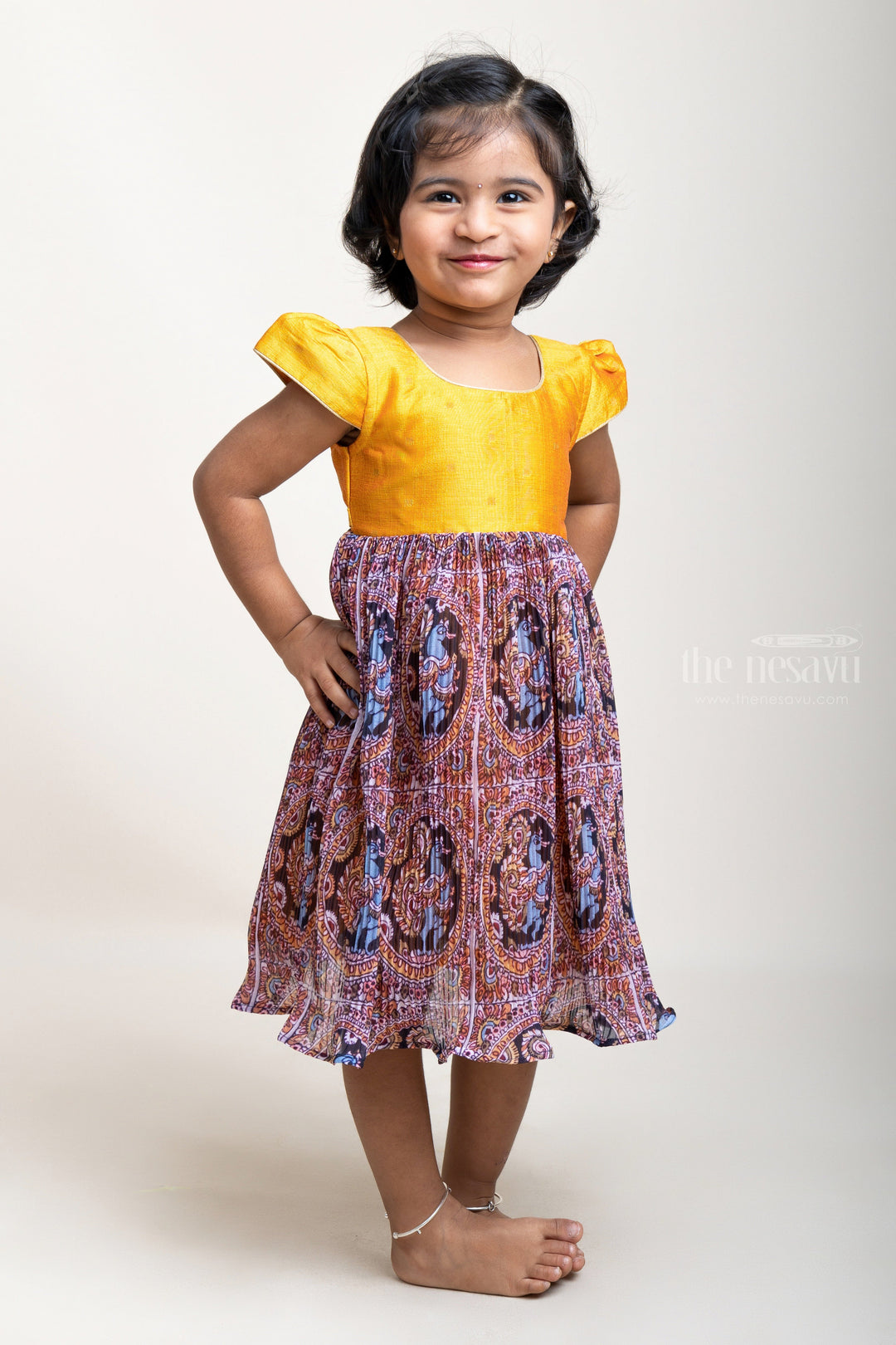 The Nesavu Girls Fancy Frock Multi Colour Semi-Crushed Desi Printed Cotton Frocks For Girls Nesavu Fresh Model Frocks Designs | Cotton Frock | The Nesavu