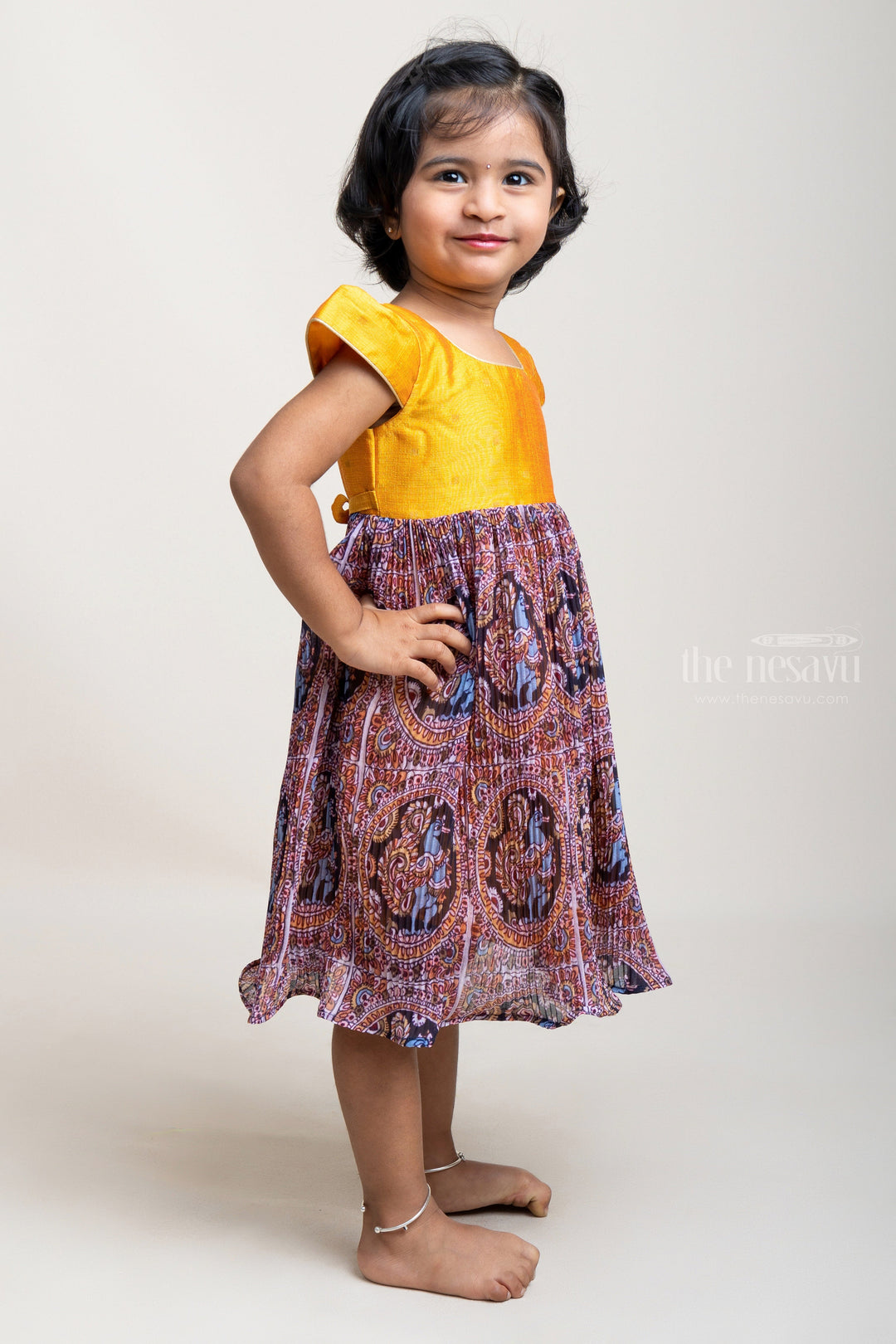 The Nesavu Girls Fancy Frock Multi Colour Semi-Crushed Desi Printed Cotton Frocks For Girls Nesavu Fresh Model Frocks Designs | Cotton Frock | The Nesavu