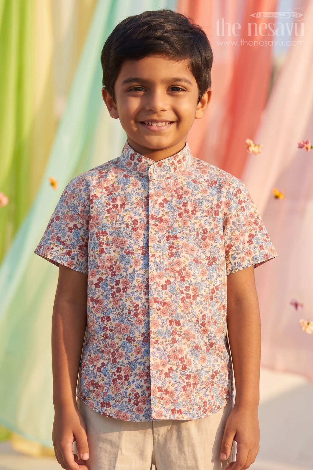 The Nesavu Boys Cotton Shirt Multicolor Boys Cotton Shirt with Floral Print Half Sleeves Playful and Trendy Design Nesavu 16 (1Y) / Multicolor BS192A-16 Multicolor Floral Print Boys Cotton Shirt Nesavu Trendy Half Sleeves Comfortable Casual Wear