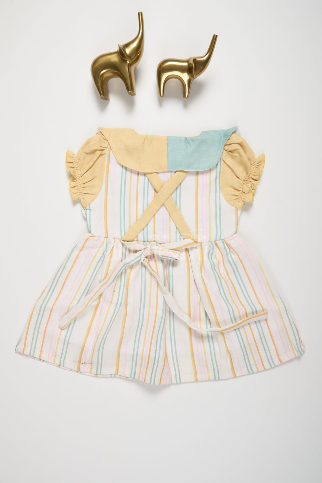 The Nesavu Baby Cotton Frocks Multicolor Modal Baby Cotton Frock with Stripes and Peter Pan Collar Nesavu Nesavu Multicolor Striped Baby Cotton Frock Peter Pan Collar Puff Sleeves