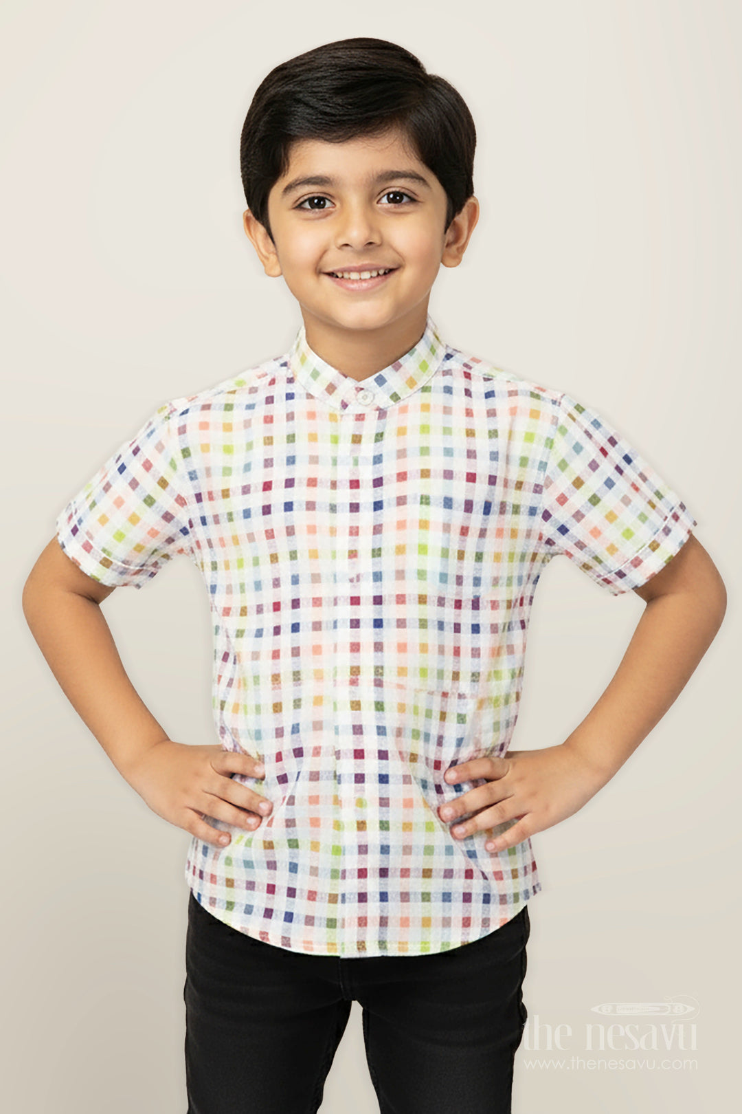 The Nesavu Boys Cotton Shirt Multicolour Shirt for Boys in Lightweight Muslin Cotton with Checkered Design and Breezy Fit Nesavu 16 (1Y) / Multicolor BS286A-16 Nesavu Multicolour Shirt Boys Soft Muslin Cotton Vibrant Grid Check Pattern