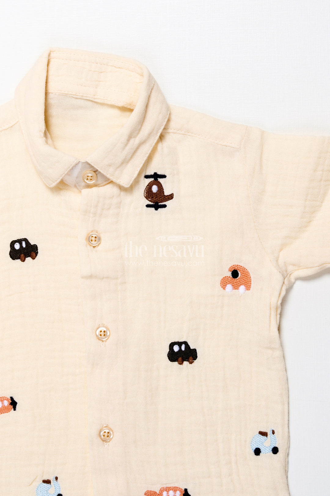 The Nesavu Boys Casual Set Muslin Cotton Casual Outfit for Toddler Boys with Embroidery Details Nesavu Nesavu muslin cotton toddler boys outfit embroidery casual ethnic occasions