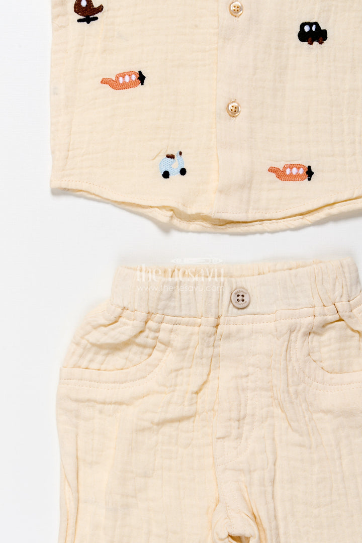 The Nesavu Boys Casual Set Muslin Cotton Casual Outfit for Toddler Boys with Embroidery Details Nesavu Nesavu muslin cotton toddler boys outfit embroidery casual ethnic occasions