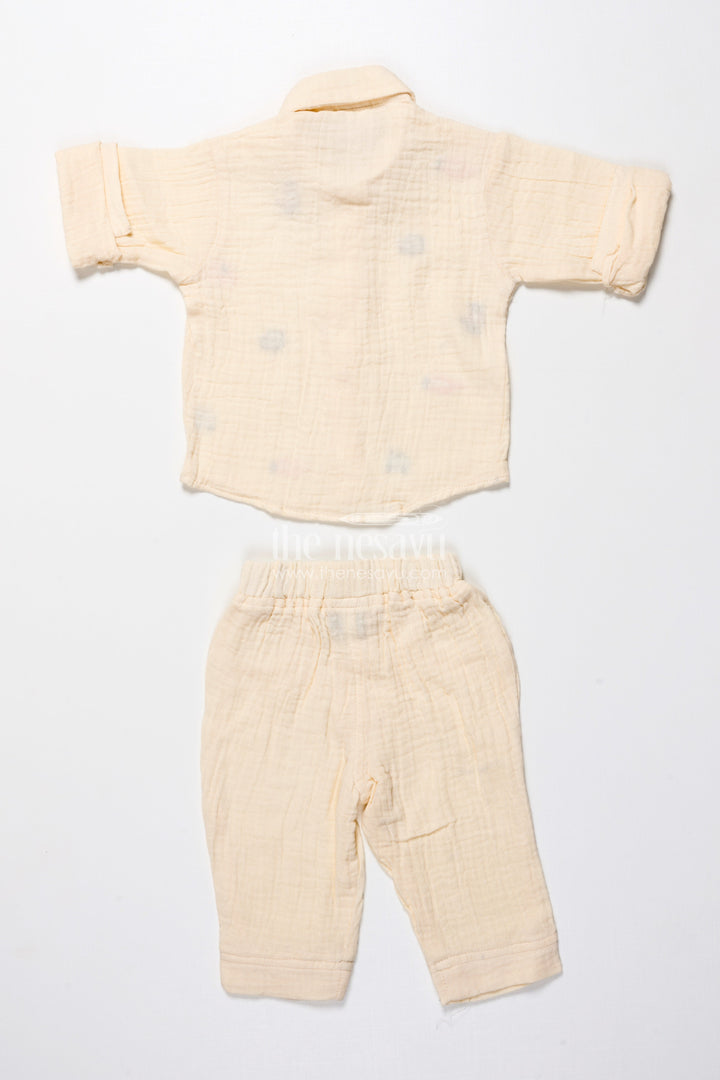 The Nesavu Boys Casual Set Muslin Cotton Casual Outfit for Toddler Boys with Embroidery Details Nesavu Nesavu muslin cotton toddler boys outfit embroidery casual ethnic occasions