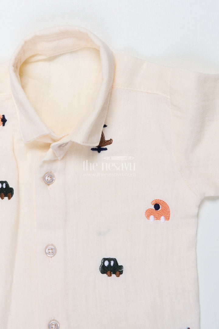 The Nesavu Boys Casual Set Muslin Cotton Casual Outfit for Toddler Boys with Embroidery Details Nesavu Nesavu muslin cotton toddler boys outfit embroidery casual ethnic occasions