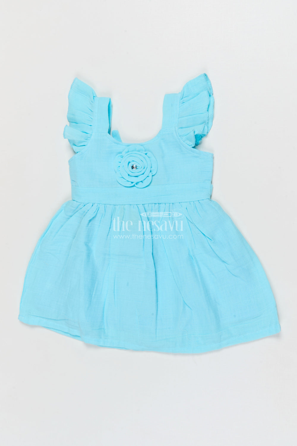 The Nesavu Girls Cotton Frock Muslin Cotton Frock for Baby Girls' Casual Outings Nesavu 14 (6M) / Blue / Muslin Cotton BFJ917A-14 Nesavu baby girl cotton frock for casual outings and summer comfort wear