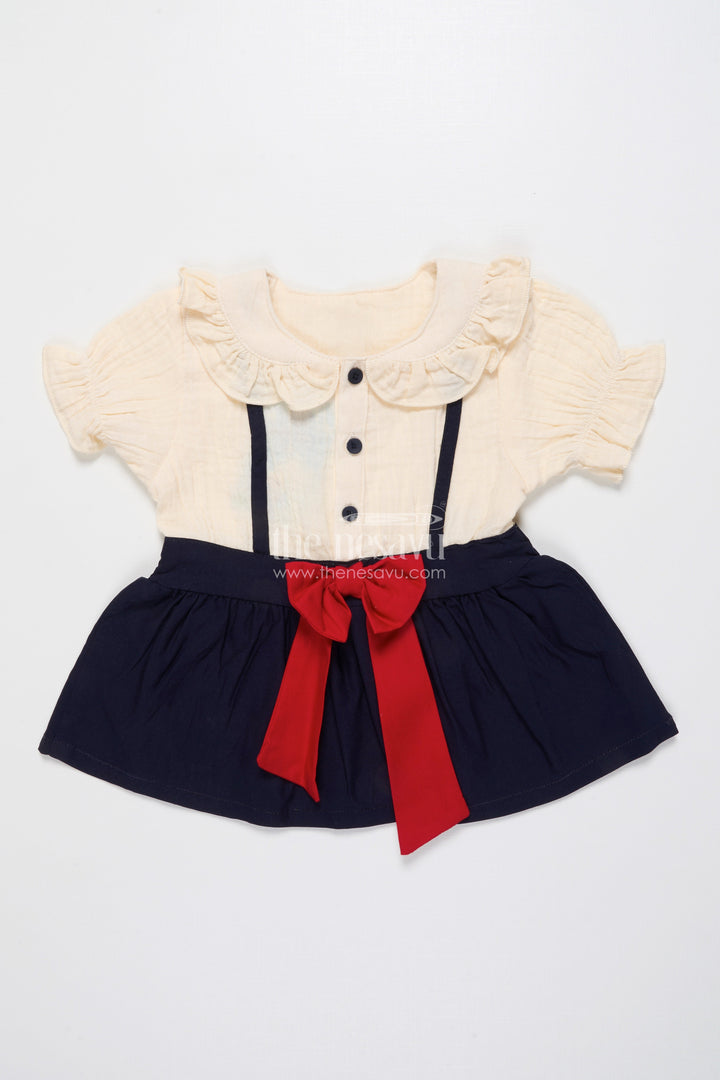 The Nesavu Baby Cotton Frocks Muslin Cotton Frock for Baby Girls with Bow Detail and Button Front Nesavu 12 (3M) / Blue BFJ871A-12 Nesavu baby girl muslin cotton frock red bow  perfect birthdays casual celebrations