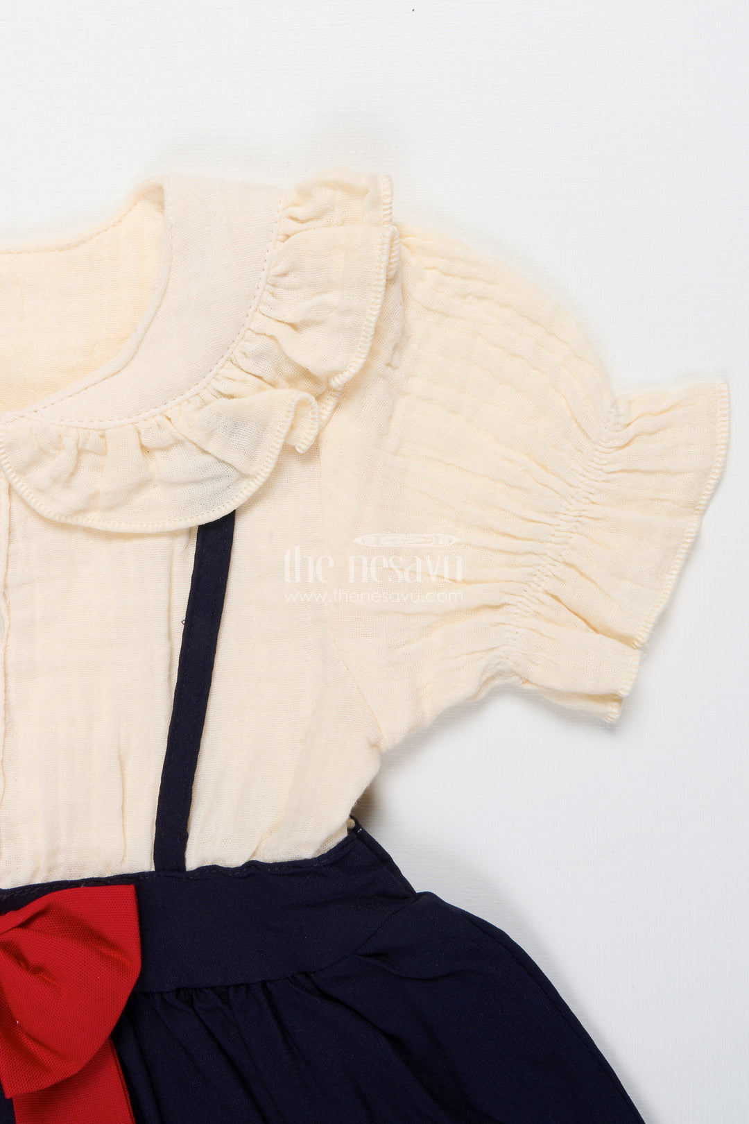 The Nesavu Baby Cotton Frocks Muslin Cotton Frock for Baby Girls with Bow Detail and Button Front Nesavu Nesavu baby girl muslin cotton frock red bow  perfect birthdays casual celebrations