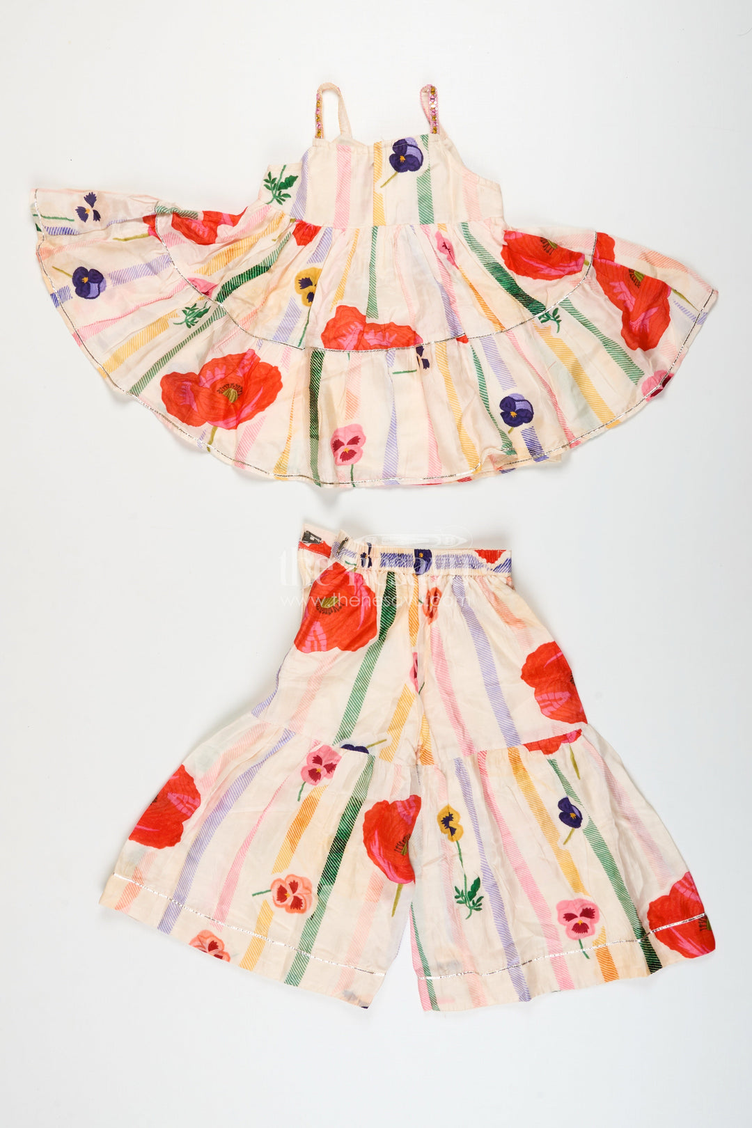 The Nesavu Girls Sharara / Plazo Set Muslin Silk Ethnic Set for Girls with Layered Top and Printed Plazo Nesavu Nesavu girls layered muslin silk ethnic set printed plazo  ideal festivals school ethnic days