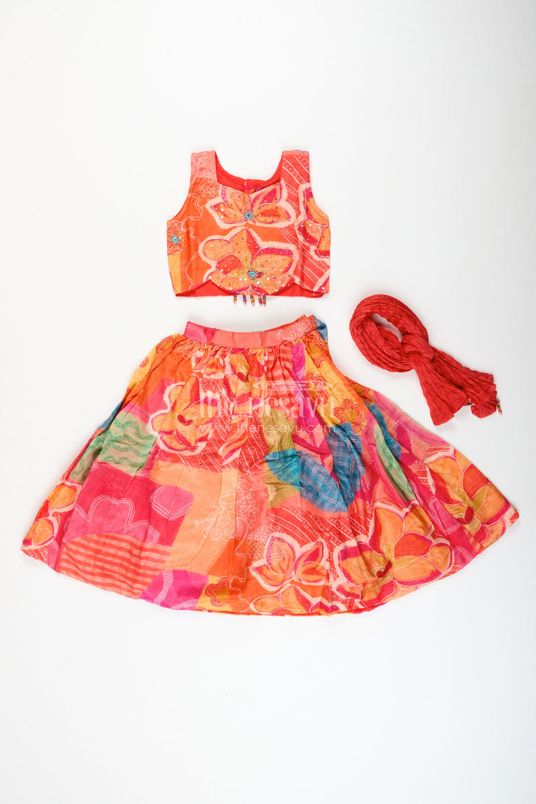 The Nesavu Girls Lehenga Choli Muslin Silk Lehenga Choli for Girls with Vibrant Print for Festive Dressing Nesavu Nesavu girls festive lehenga choli printed muslin silk  perfect birthdays cultural functions