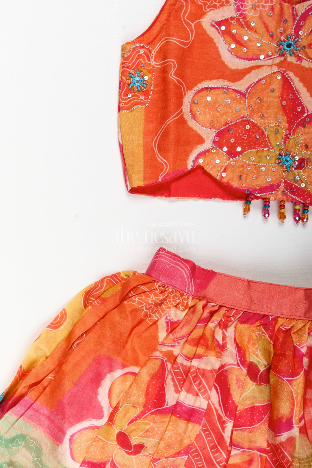 The Nesavu Girls Lehenga Choli Muslin Silk Lehenga Choli for Girls with Vibrant Print for Festive Dressing Nesavu Nesavu girls festive lehenga choli printed muslin silk  perfect birthdays cultural functions