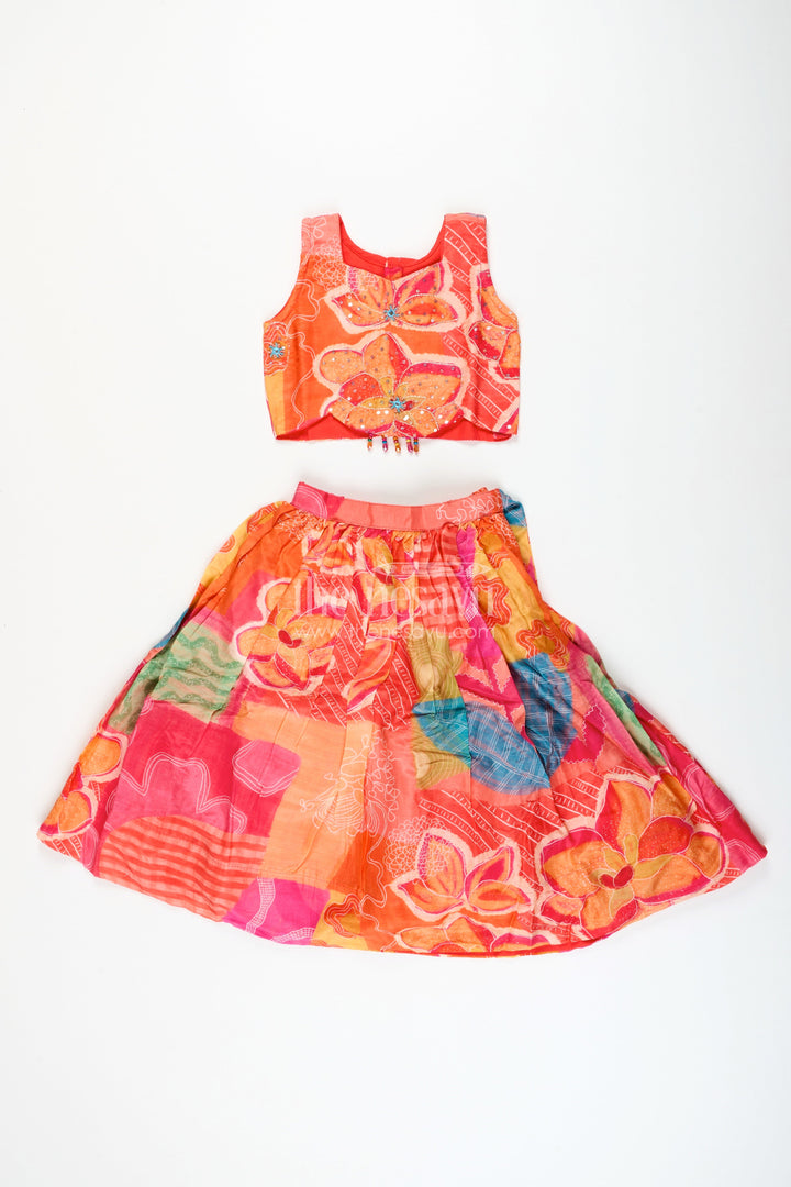 The Nesavu Girls Lehenga Choli Muslin Silk Lehenga Choli for Girls with Vibrant Print for Festive Dressing Nesavu Nesavu girls festive lehenga choli printed muslin silk  perfect birthdays cultural functions