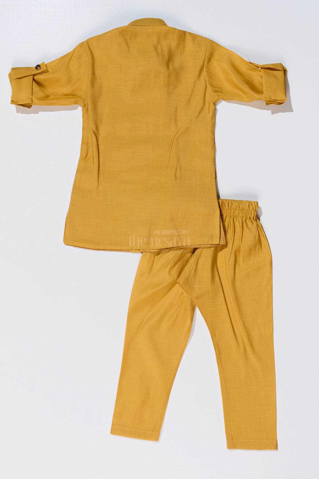 The Nesavu Boys Kurtha Set Mustard Yellow Kurta with Floral Printed Nehru Jacket and Matching Pants for Boys Nesavu Mustard Yellow Kurta Set Floral Printed Nehru Jacket Matching Pants Boys | The Nesavu