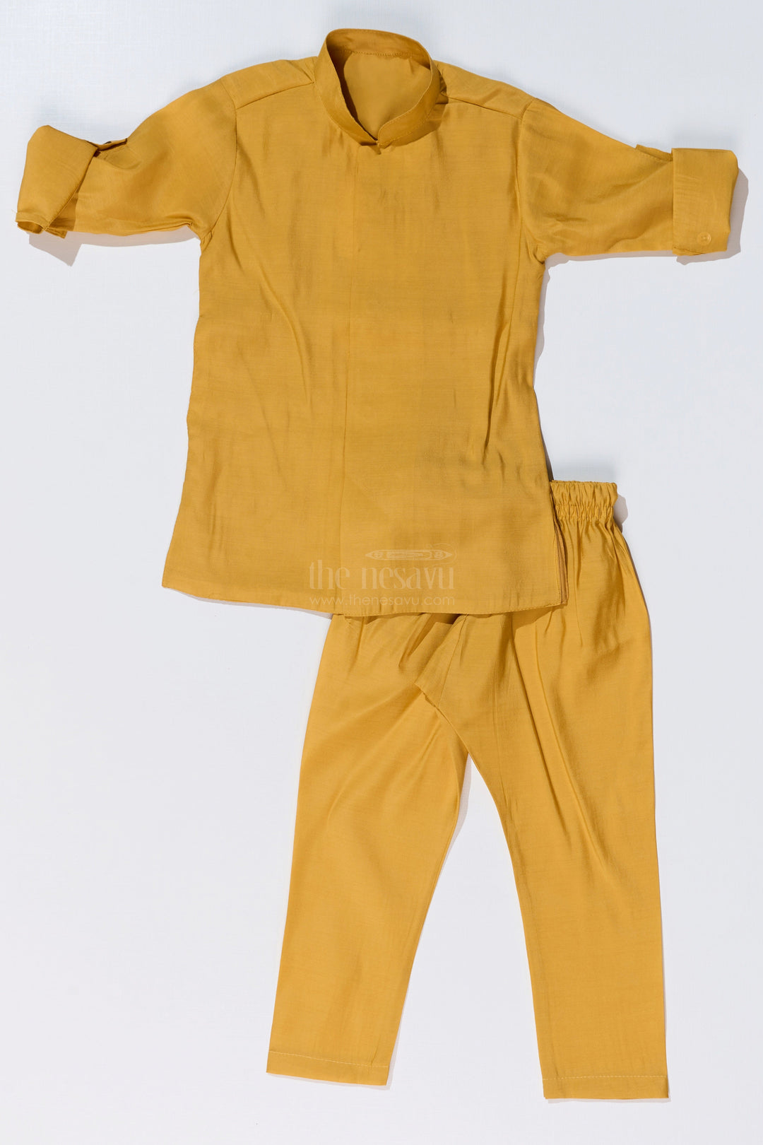 The Nesavu Boys Kurtha Set Mustard Yellow Kurta with Floral Printed Nehru Jacket and Matching Pants for Boys Nesavu Mustard Yellow Kurta Set Floral Printed Nehru Jacket Matching Pants Boys | The Nesavu