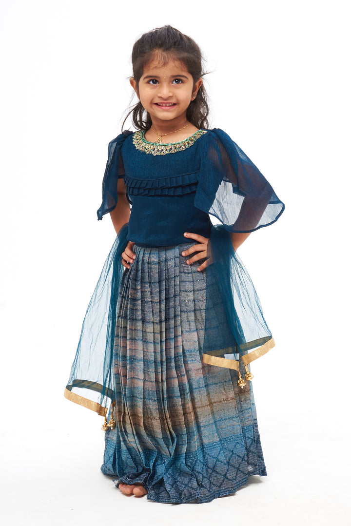 The Nesavu Girls Lehenga Choli Mystical Elegance: Gradient Toned Lehenga Set with Embellished Crop Top Nesavu 16 (1Y) / Blue / Organza GL387A-16 Sparkling in Tradition | Festive Girls Lehenga Choli and Dupatta Sets | The Nesavu