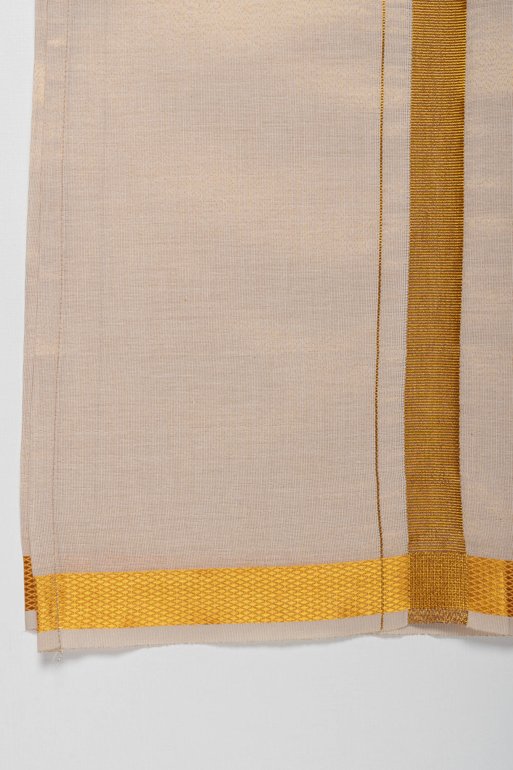 The Nesavu Boys Vesti Natural Beige Handwoven Silk Boys Dhoti with Golden Accents Nesavu Elegant Handwoven Silk Dhoti for Boys | Beige and Gold Traditional Attire | The Nesavu