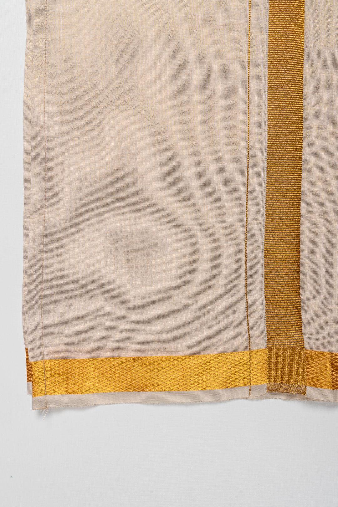 The Nesavu Boys Vesti Natural Beige Handwoven Silk Boys Dhoti with Golden Accents Nesavu Elegant Handwoven Silk Dhoti for Boys | Beige and Gold Traditional Attire | The Nesavu