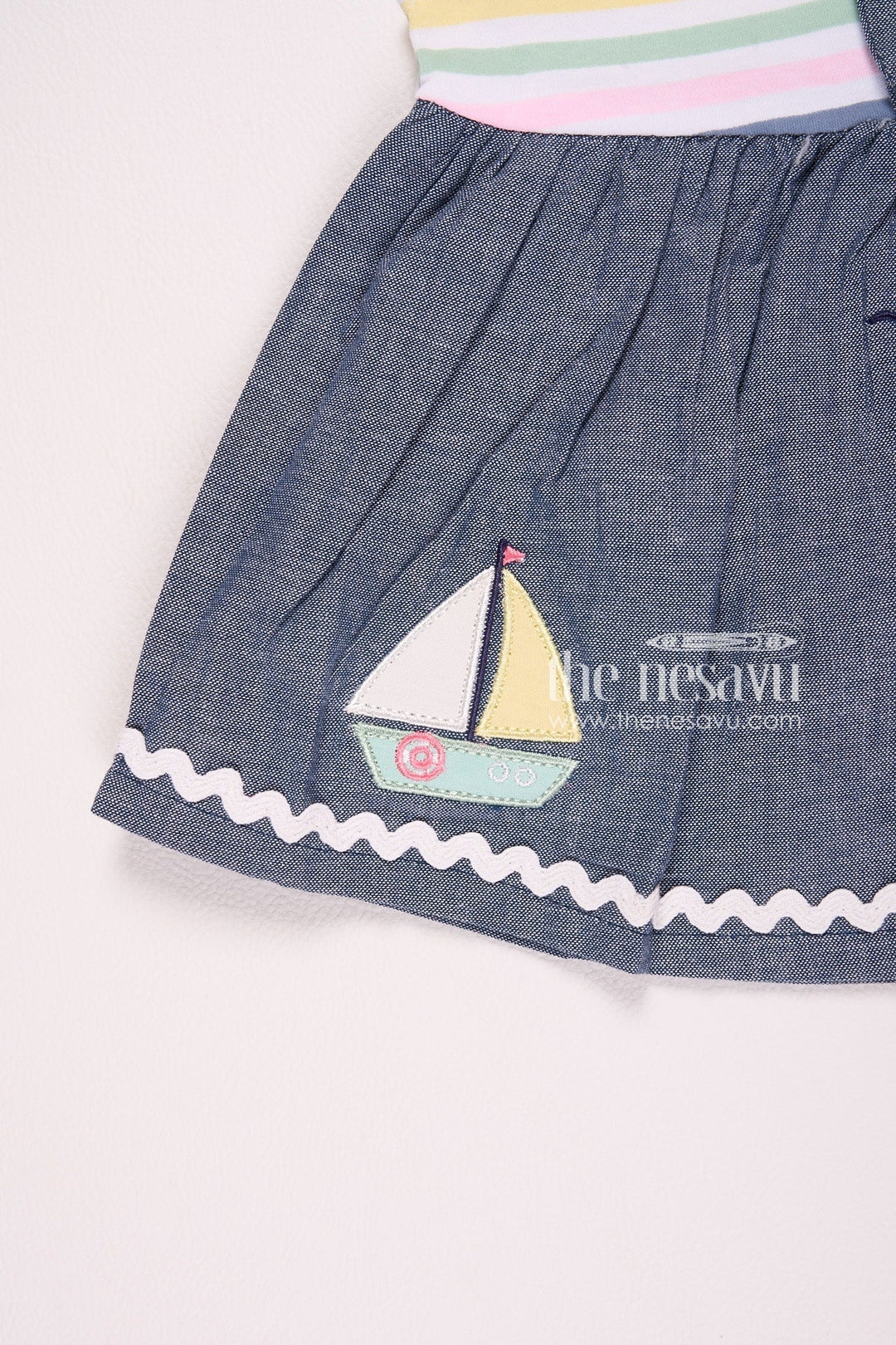 The Nesavu Baby Cotton Frocks Navy and Striped Nautical Baby Girl Dress Nesavu Navy and Striped Nautical Baby Girl Dress - Cute & Comfortable